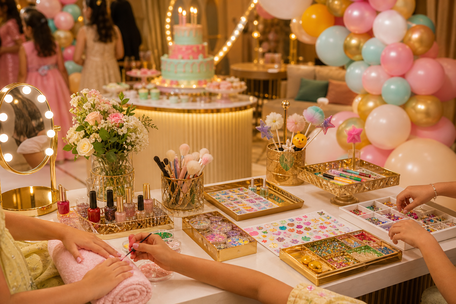 Birthday party pop-up counter with guest activity elements